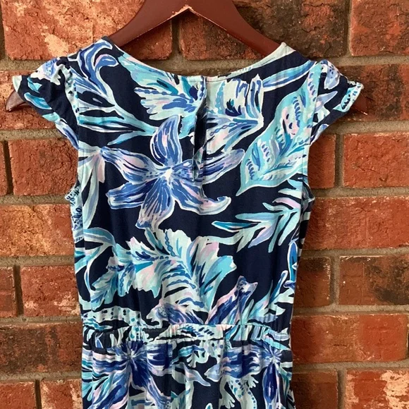 Lilly Pulitzer Odessa Girls Blue Patterned Ruffle Jumpsuit - Picture 10 of 11